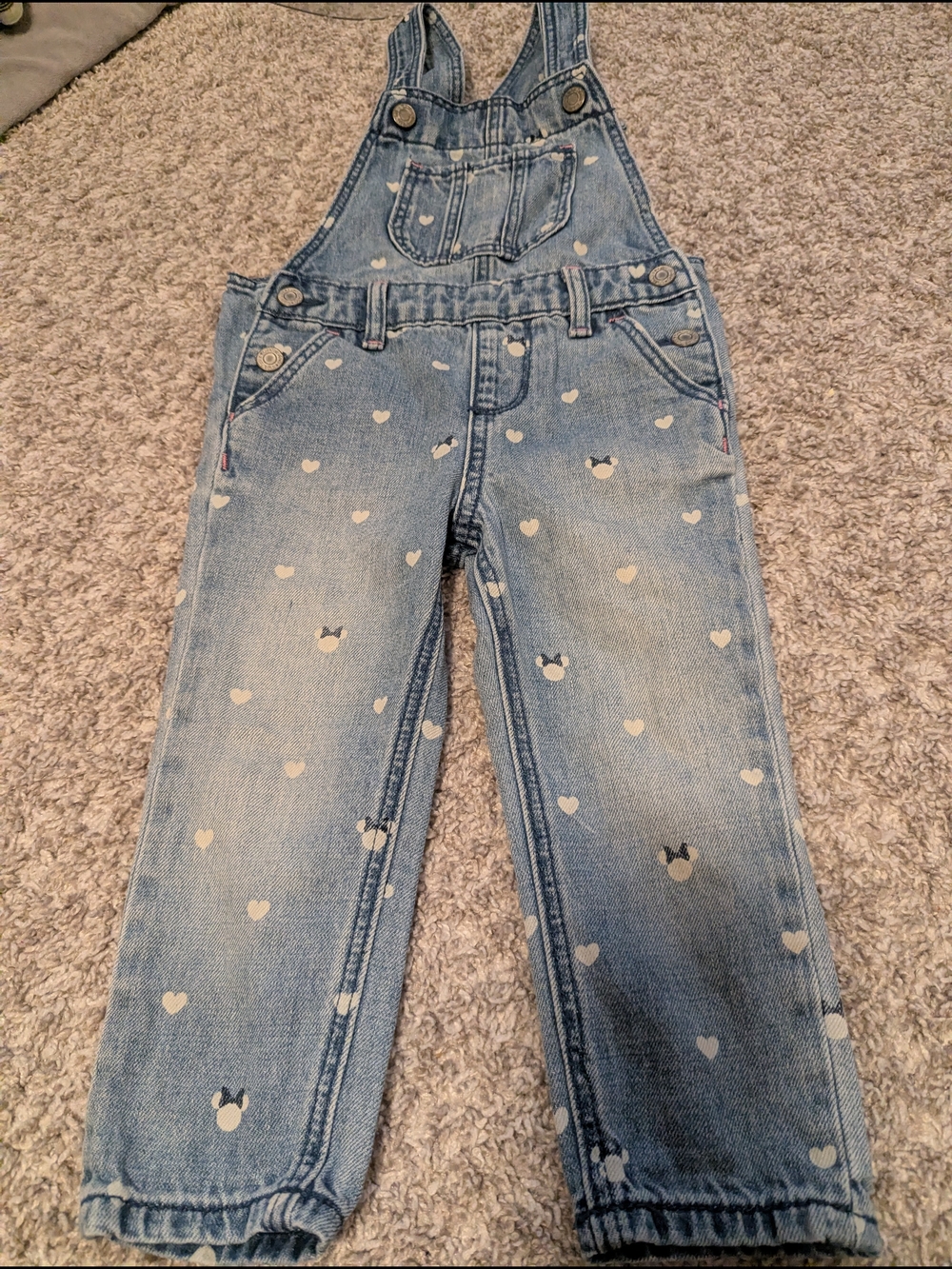 Gap Girls' Blue Heart Minnie Print Denim Overalls 2T